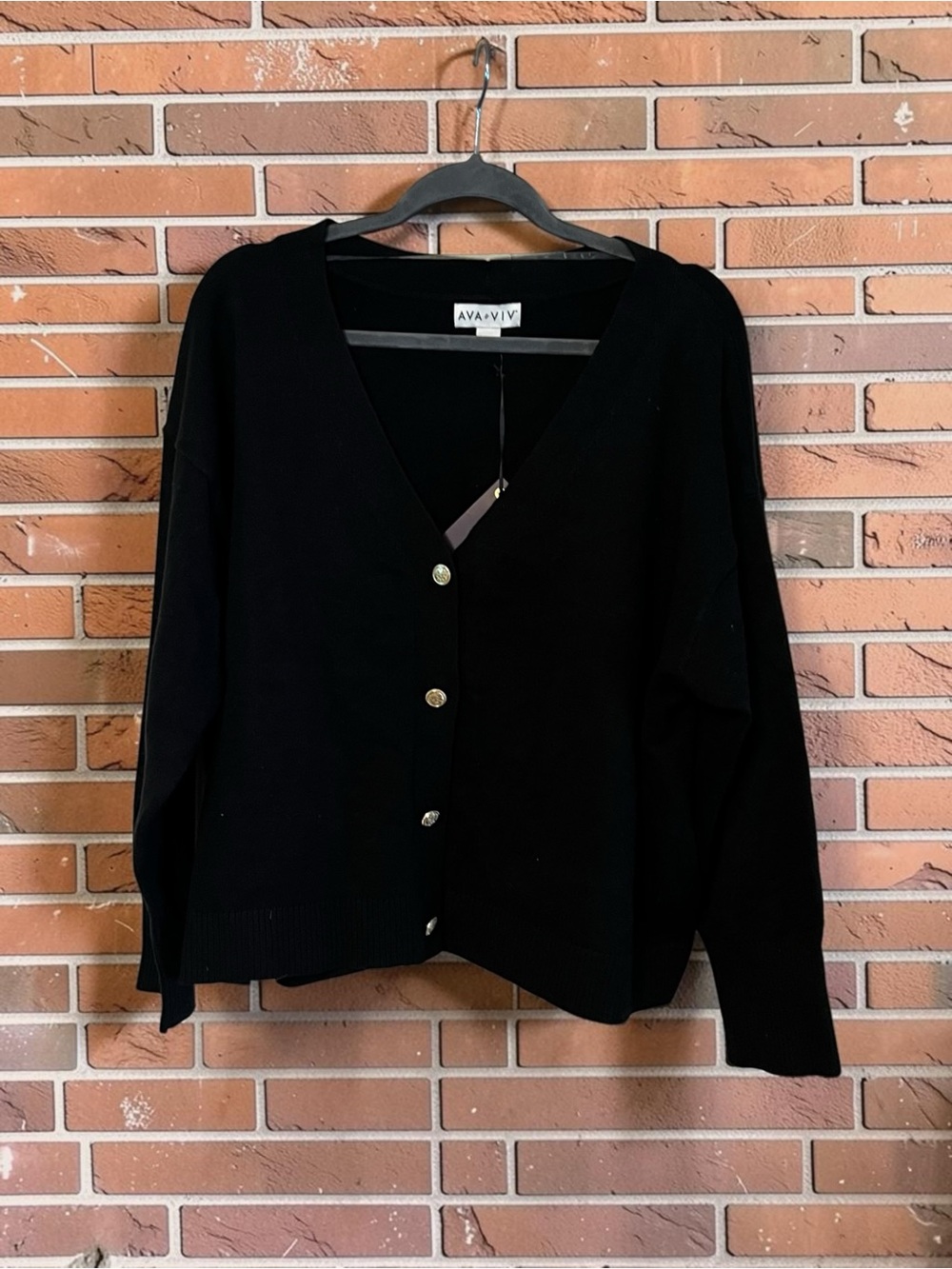 Ava & Viv Black V-Neck Button Front Cardigan